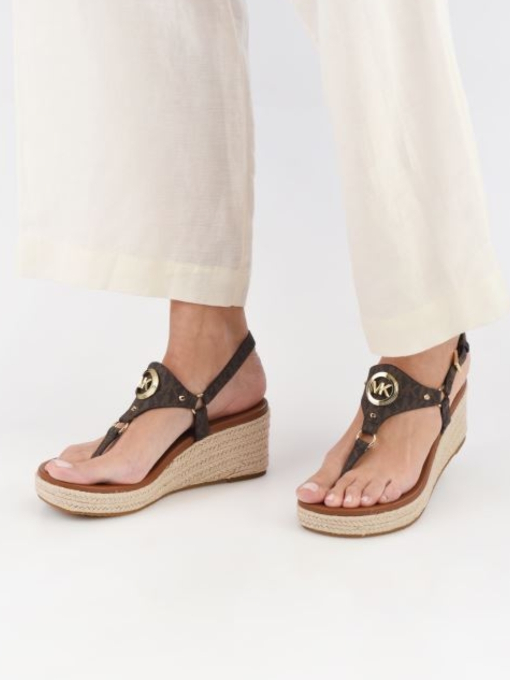 Michael Kors Brown Logo Espadrille Wedge Sandals Size 6 / 3" heel
